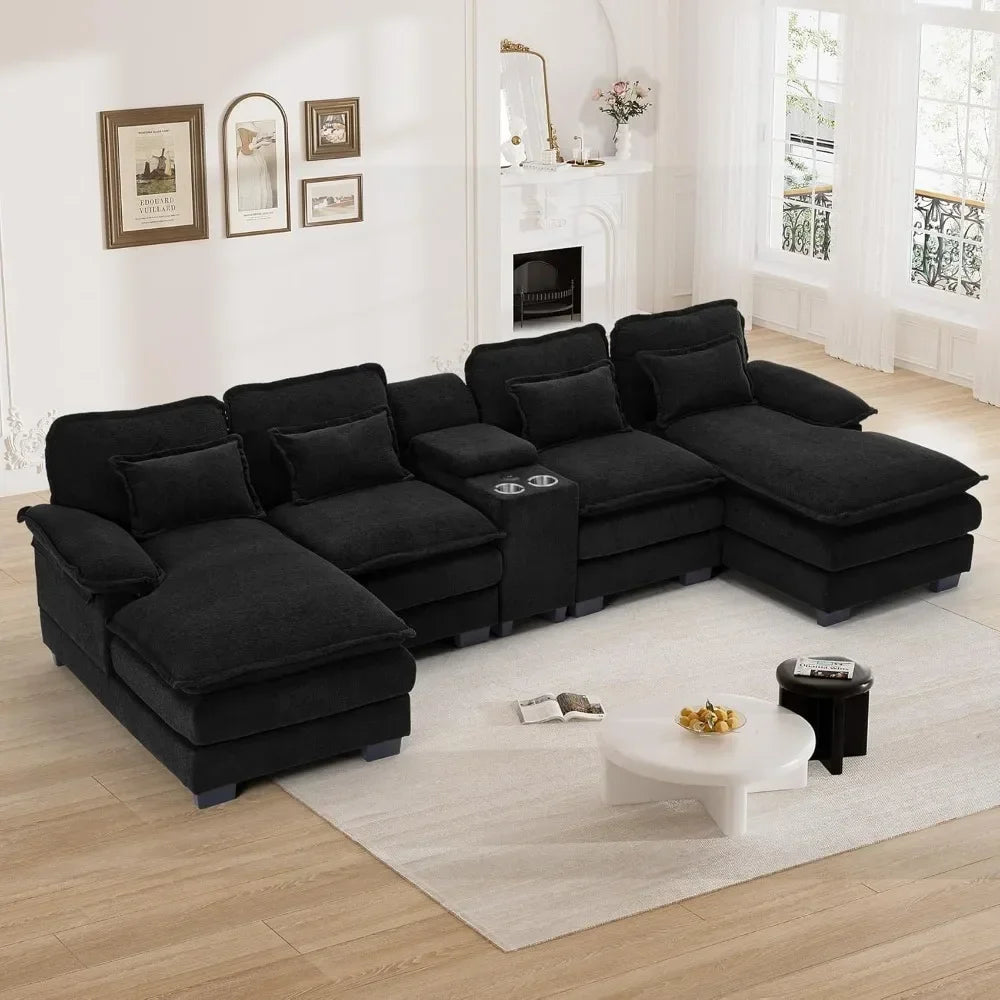 ,124" Chenille Comfy Couches for Living Room, U Shape Sectional Sofa Cloud Couch  Modern Upholstered Large Modular Sofa