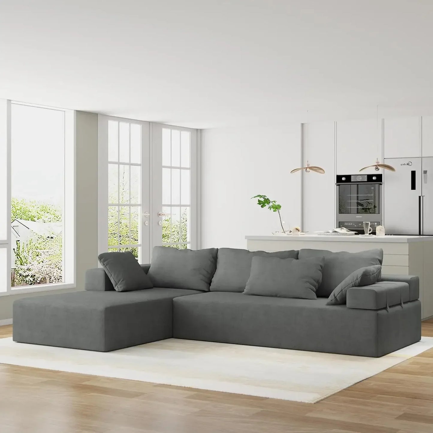 Modern L-Shape Sectional Upholstery Sofa: Comfy Deep Seat Floor Furniture with Freedom Combination for Living Room - Stylish and Versatile - Lumawear