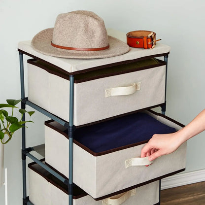 4-Tier Tall Closet Dresser with Drawers - Clothes Organizer and Small Fabric Storage for Bedroom (Beige)