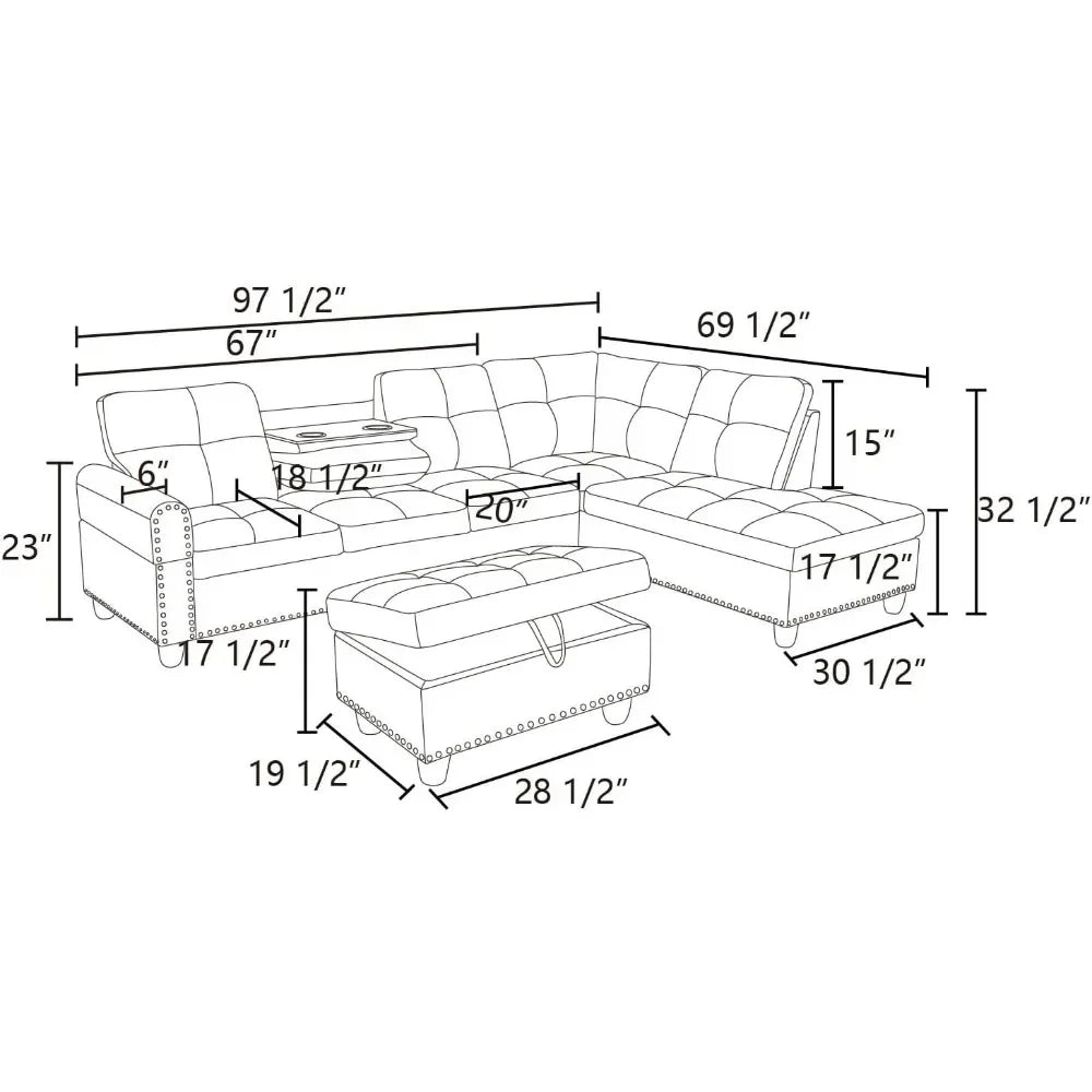 L-Shaped Modular Sofa: Modern Linen Upholstered Sectional Couch for Living Room Furniture Set - Stylish and Comfortable - Lumawear