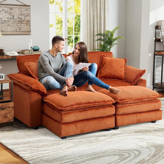 84.6'' Modular Sectional Sofa Cloud Couch for Living Room, Modern Corduroy Double Layer Upholstered Loveseat Sofa