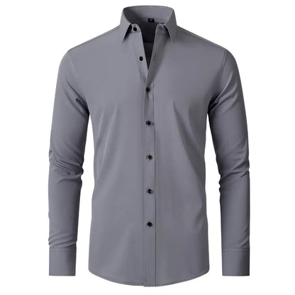 Plus Size 7XL 6XL High Elasticity Seamless Spandex Shirt Men Long Sleeve Slim Fit Casual Solid Color Social Formal Dress Shirts