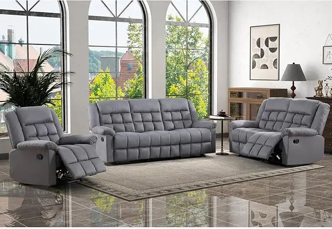 Manual Reclining Couch Sofa Set for Living Room, Include 1 Recliner Chair, 1 Loveseat Recliner Sofa and 1 3-Seat Reclining Sofa