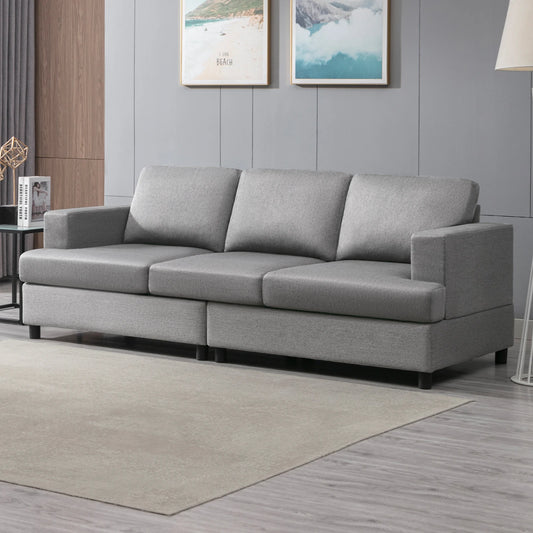 HORGAEO Upholstered 3-Seater Couch: 91-Inch Modern Linen Fabric Sectional Sofa with Ergonomic Design for Ultimate Comfort in Your Living Room - Stylish and Durable - Lumawear