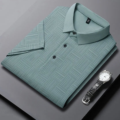 Polo informal de negocios con estampado nuevo para hombre: mangas cortas modernas para mayor comodidad y transpirabilidad - Lumawear