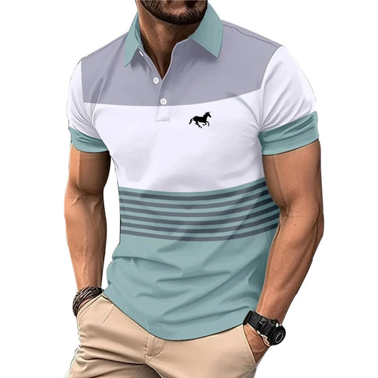 Stylish Logo Print Men's Summer Polo Shirt: Casual Lapel Design & Short Sleeves for Golf & Everyday Wear - Lumawear