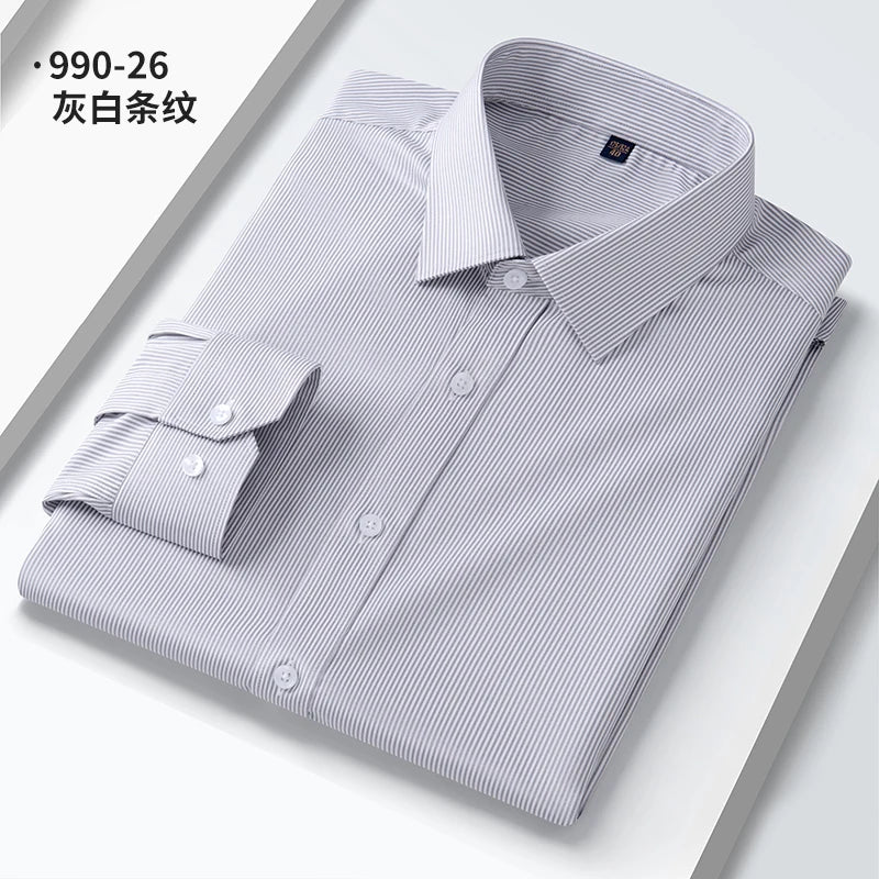 Quality Elasticity Anti-Wrinkle Men Shirt Long Sleeves Dress Shirts For Men Slim Fit Camisa Social Business Blouse White Shirt