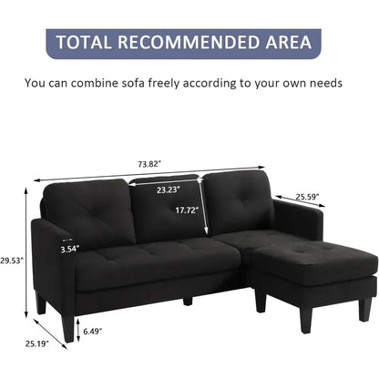 Convertible Sectional Sofa Couch, L-Shaped Couch with Modern Linen Fabric for Small Space (Black), sofas