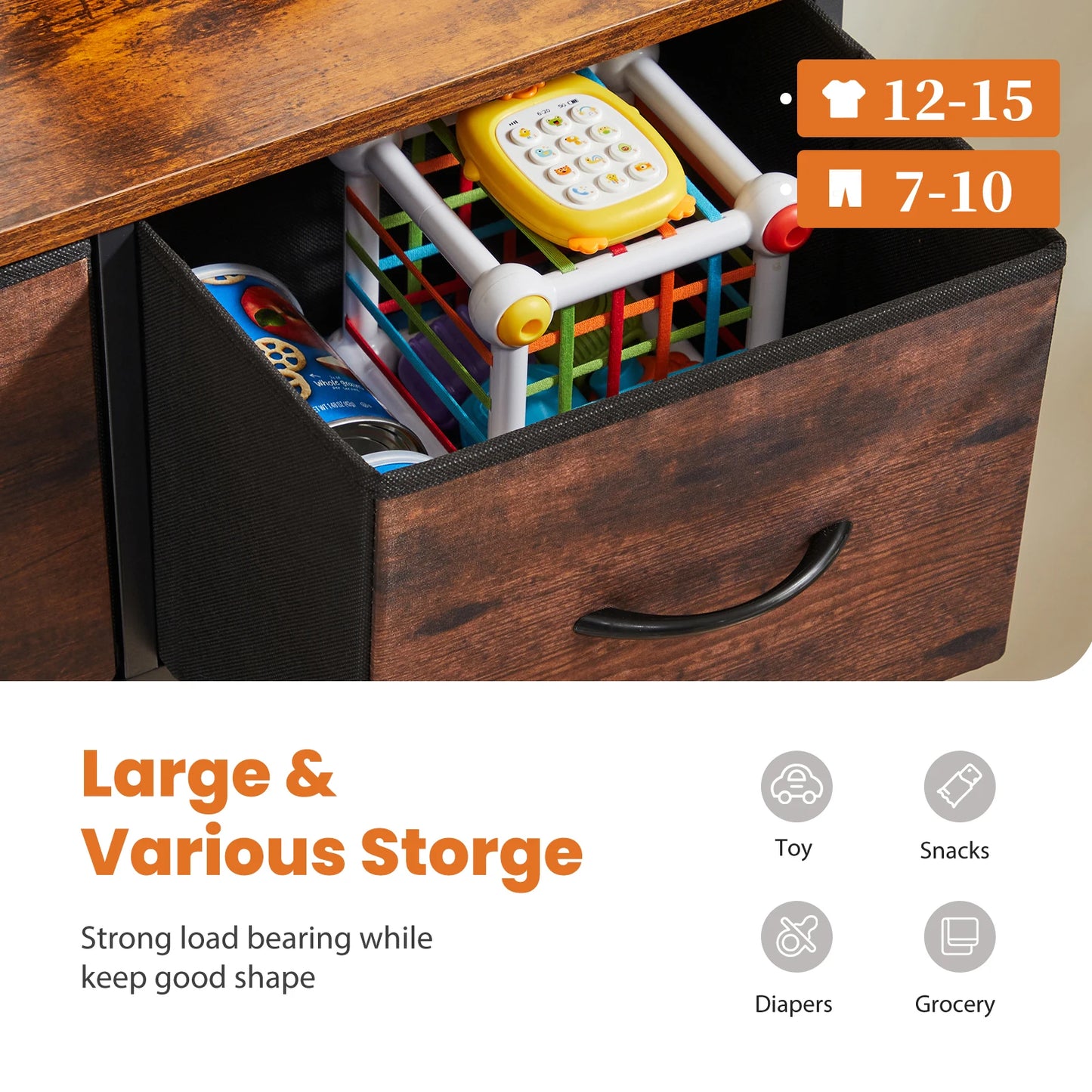 JHK Dresser For Bedroom With 9 Fabric Storage Drawer Wardrobe Tall Chest Organizer Closet Adult Kids Clothes Cabinet Furniture