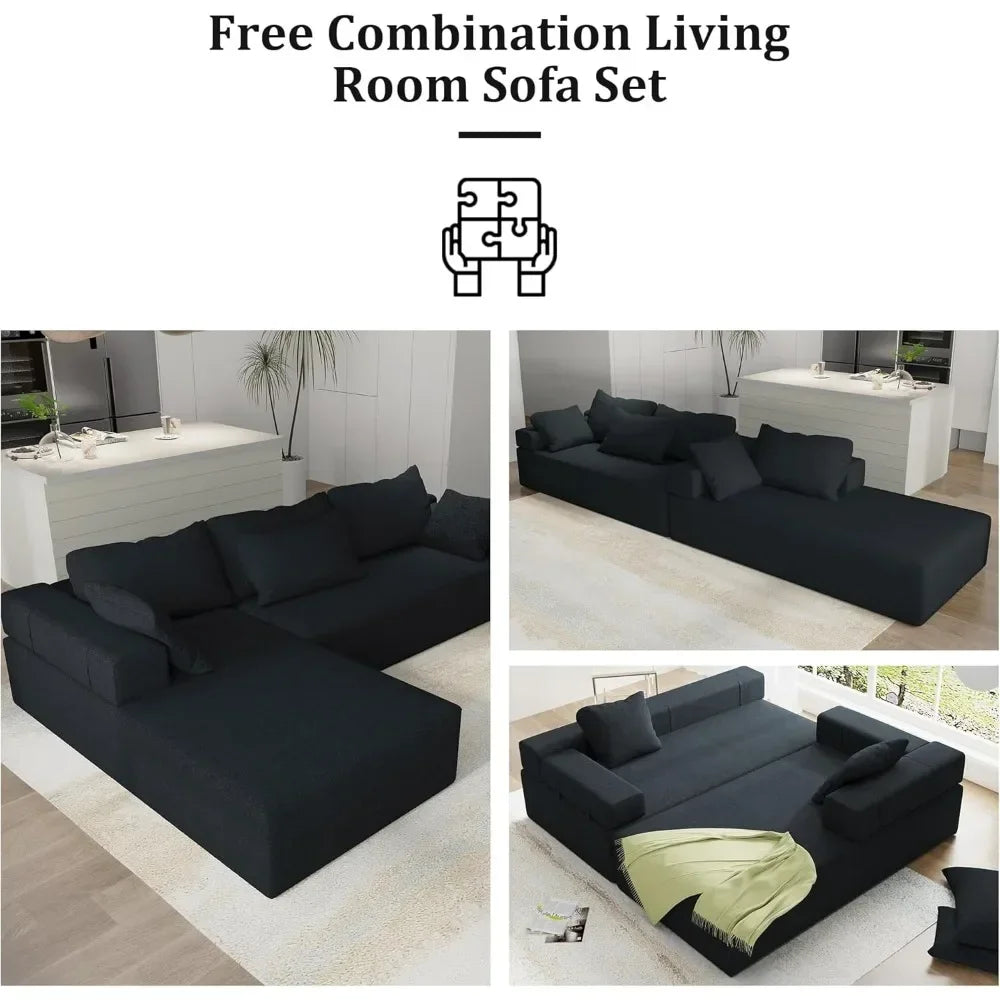 Modern L-Shape Sectional Upholstery Sofa: Comfy Deep Seat Floor Furniture with Freedom Combination for Living Room - Stylish and Versatile - Lumawear