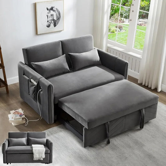 3 in 1 Pull Out Convertible Sofa Bed-Velvet Sleeper Sofa with 3Level Adjustable Backrest,Tufted Love Seat Living Room Sofa