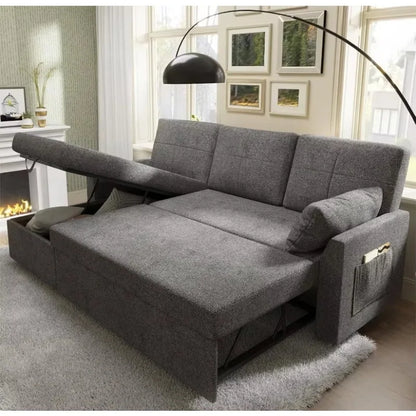 Sleeper Sofa Bed: 2-in-1 Pull-Out Couch with Storage Chaise for Living Room - Modern Grey Sofa Sleeper with Versatile Functionality - Lumawear