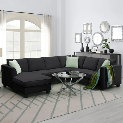 Modern Convertible U-Shape Sectional Sofa: Spacious 7-Seat L-Shaped Living Room Sofa Set with Ottoman for Ultimate Comfort and Style - Perfect for Home Furniture - Lumawear