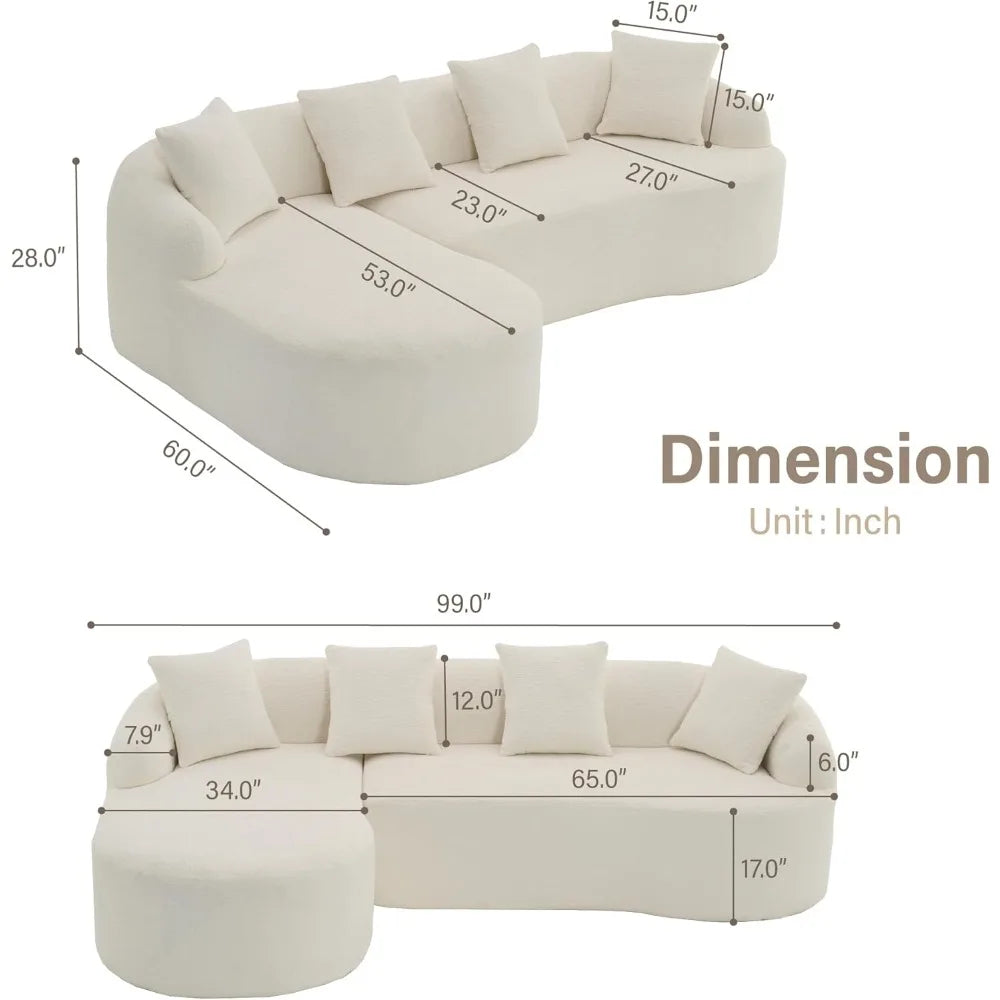 Spacious Oversized Sectional Sofa with Chaise: 99-Inch Modern Chenille 4-Seater Extra Wide L-Shape Curved Cloud Couch for Living Room - Stylish Cream Beige Design for Ultimate Comfort - Lumawear