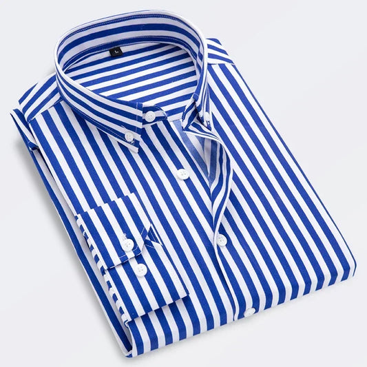 Brand New Men Shirt Male Dress Shirts Striped Men's Casual Long Sleeve Business Formal Plaid Shirt camisa social