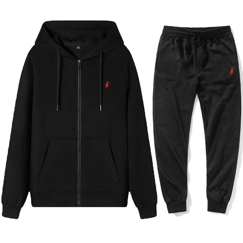 Fashionable men's and women's embroidered zipper hoodie and pants set