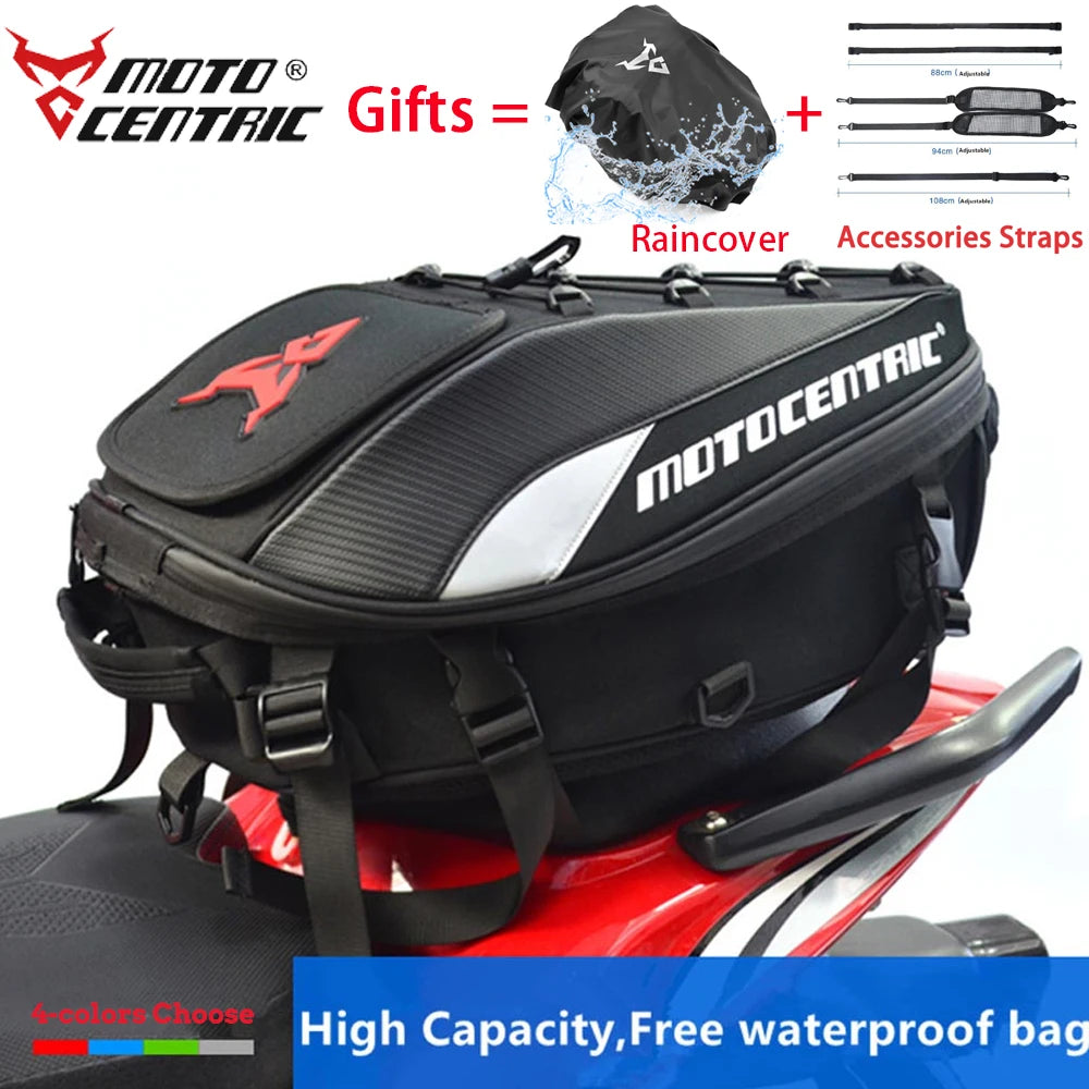 Motocentric Waterproof Motorcycle Tail Bag: High-Capacity, Multifunctional Rear Seat Backpack for Riders