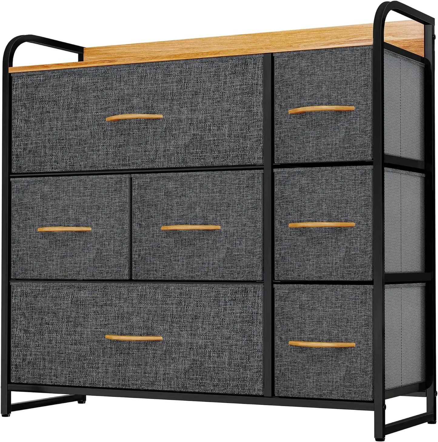 Fabric Dresser with 7 Drawers - Storage Tower Organizer Unit for Bedroom, Living Room, Closets - Sturdy Steel Frame, Wooden Top