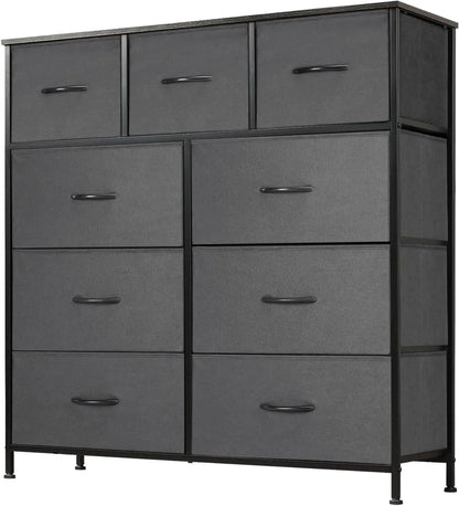 Dresser for Bedroom with 9 Drawers,Fabric Closet Organizer, Cloth Dresser with Metal Frame and Wood Tabletop Chest Storage Tower