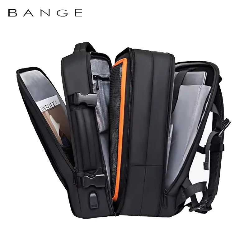 Mochila expandible impermeable para hombre BANGE: bolsa para computadora portátil de 17,3 pulgadas con gran capacidad para caminatas y viajes