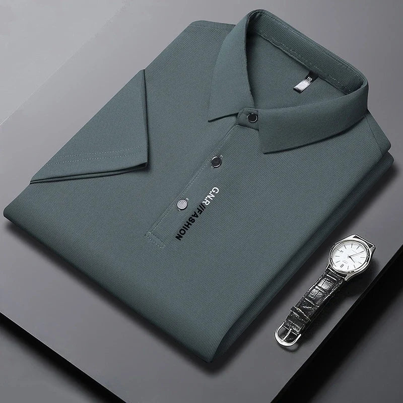 Atmungsaktives Poloshirt in Unifarbe für Herren: Bequemes und elastisches Kurzarm-Oberteil für den lässigen Business-Stil - Neuheiten - Lumawear