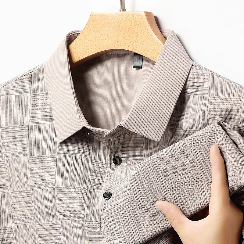 Polo informal de negocios con estampado nuevo para hombre: mangas cortas modernas para mayor comodidad y transpirabilidad - Lumawear