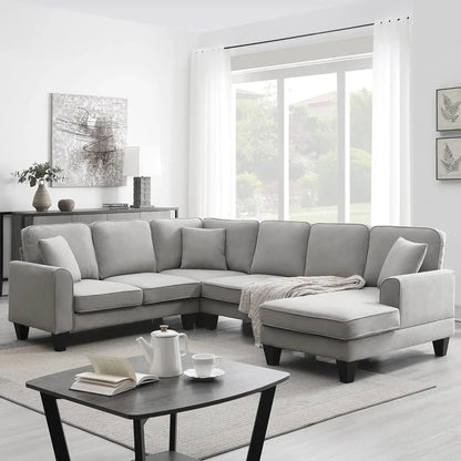 Modern Convertible U-Shape Sectional Sofa: Spacious 7-Seat L-Shaped Living Room Sofa Set with Ottoman for Ultimate Comfort and Style - Perfect for Home Furniture - Lumawear