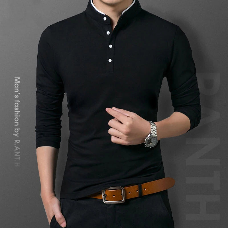 Men's Business Casual Long Sleeve Polo T-Shirt: Comfortable & Breathable Summer Top for Formal Occasions - Lumawear