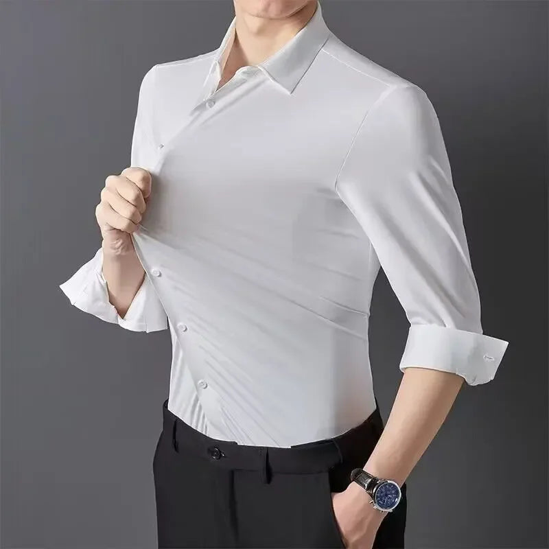 Premium Men's Ultra-Stretch Shirt - High-Quality Silky Business Formal Long-Sleeve Shirt for Social and Casual Wear