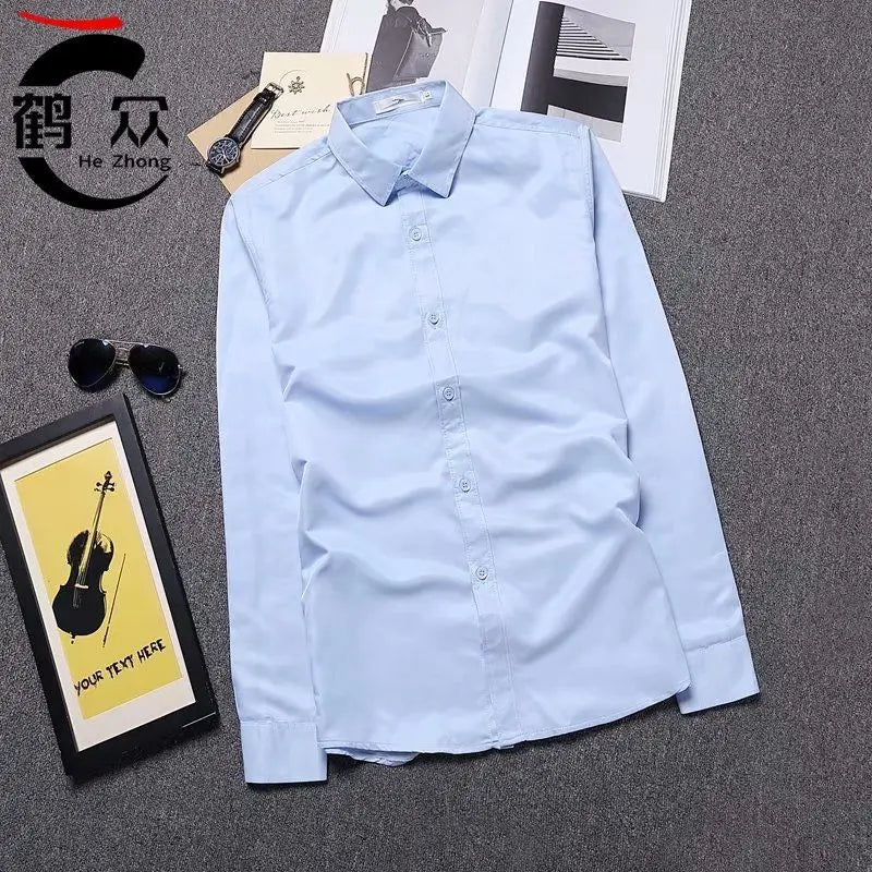 Spring Men's Long Sleeve Korean Style Trendy Student Handsome Slim Solid Color Formal Wear Professional Workwear Business Shirt