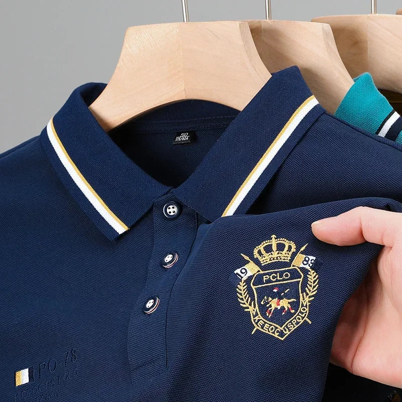 Camiseta de manga corta de verano con solapa: polo de seda helada transpirable y bordado - Tops casuales livianos para hombres grandes - Lumawear