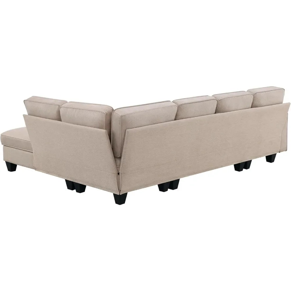 Modern Convertible U-Shape Sectional Sofa: Spacious 7-Seat L-Shaped Living Room Sofa Set with Ottoman for Ultimate Comfort and Style - Perfect for Home Furniture - Lumawear