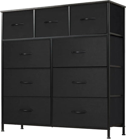 Dresser for Bedroom with 9 Drawers,Fabric Closet Organizer, Cloth Dresser with Metal Frame and Wood Tabletop Chest Storage Tower