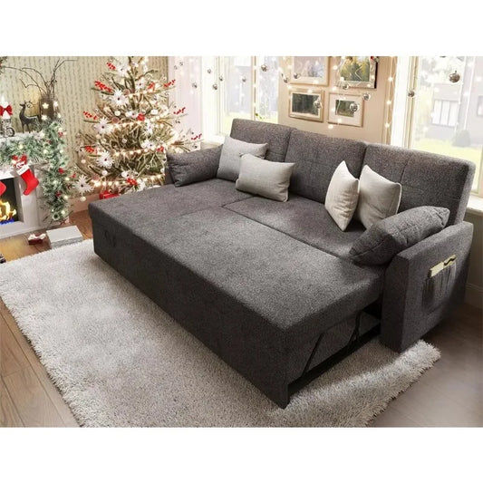 Sleeper Sofa Bed: 2-in-1 Pull-Out Couch with Storage Chaise for Living Room - Modern Grey Sofa Sleeper with Versatile Functionality - Lumawear