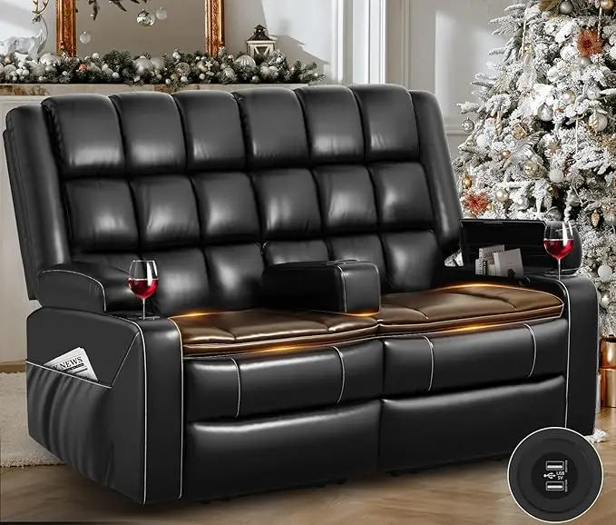 Reclining Sofa and Loveseat Set: Faux Leather Couches with Heat Massage, Removable Console, and Storage Armrests for Ultimate Comfort - Lumawear