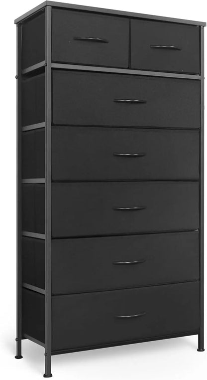 Tall Dresser For Bedroom, Vertical Storage Organizer Tower With 7 Drawers, Chest Of Drawers With Fabric Bins, Steel Frame, Wood