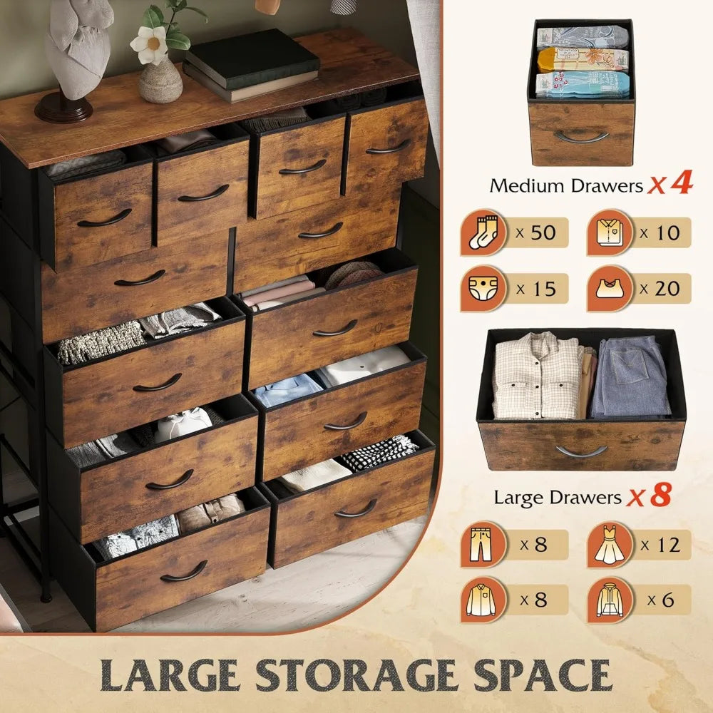 WLIVE Tall Dresser for Bedroom with 12 Drawers, Chests of Drawers, Fabric Dresser for Bedroom, Closet, Fabric Storage Dresser