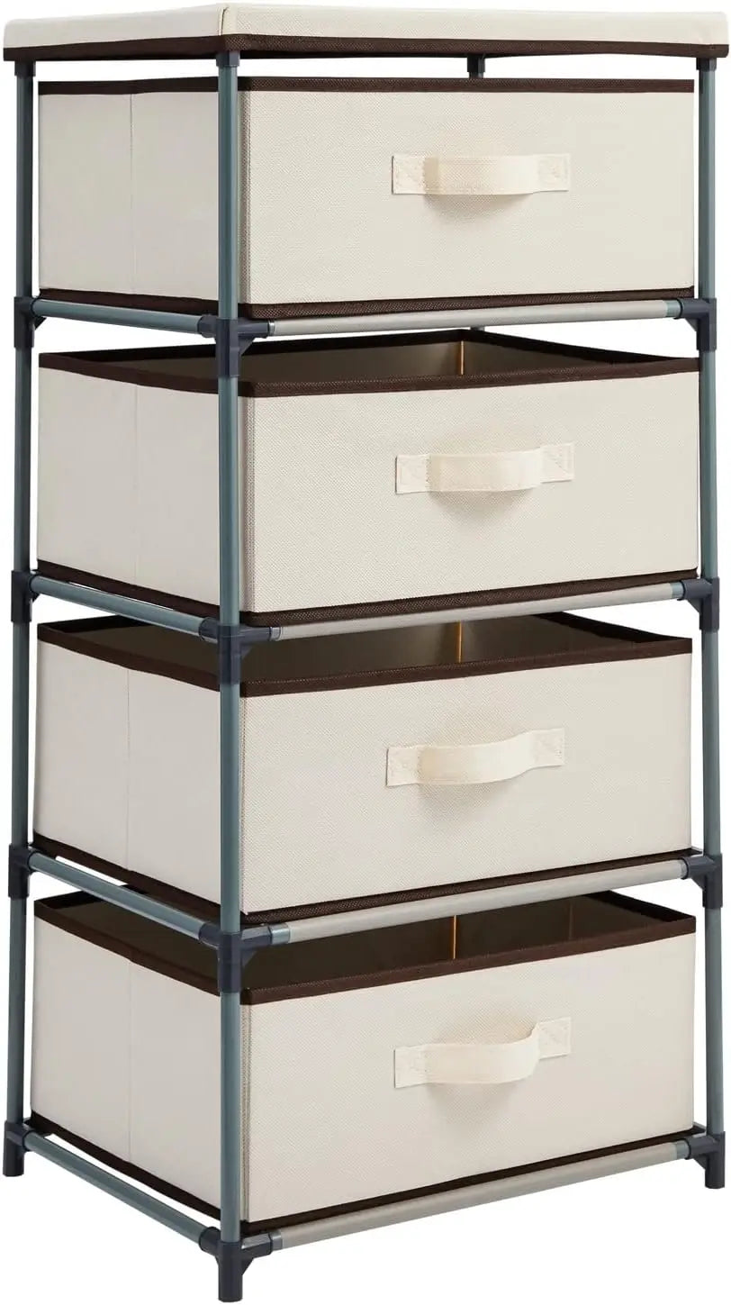 4-Tier Tall Closet Dresser with Drawers - Clothes Organizer and Small Fabric Storage for Bedroom (Beige)