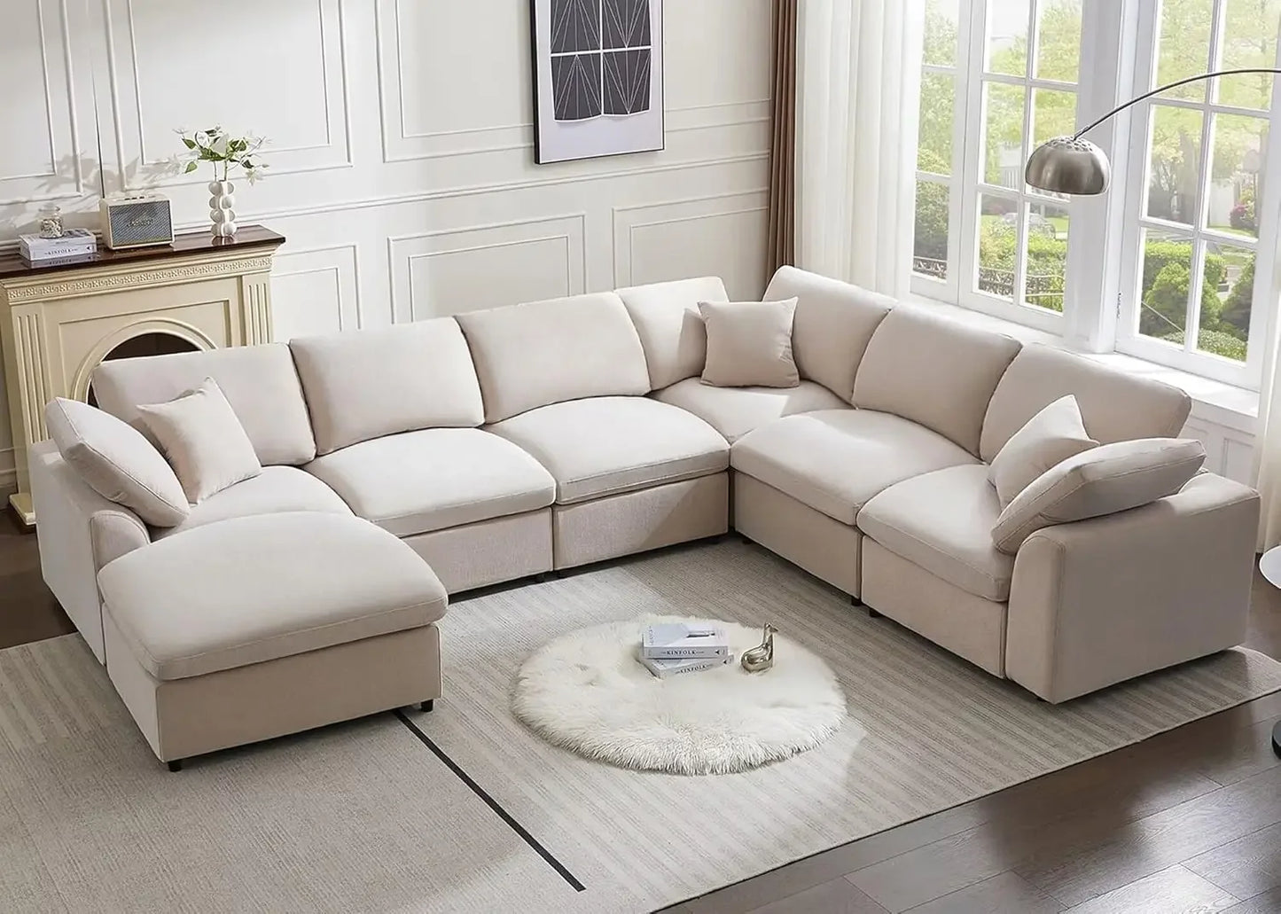 Modern Oversized Sectional Sofa: 7-Seater L-Shaped Cloud Couch with Movable Ottoman for Ultimate Comfort - Stylish and Comfy Couches for Living Room - Lumawear