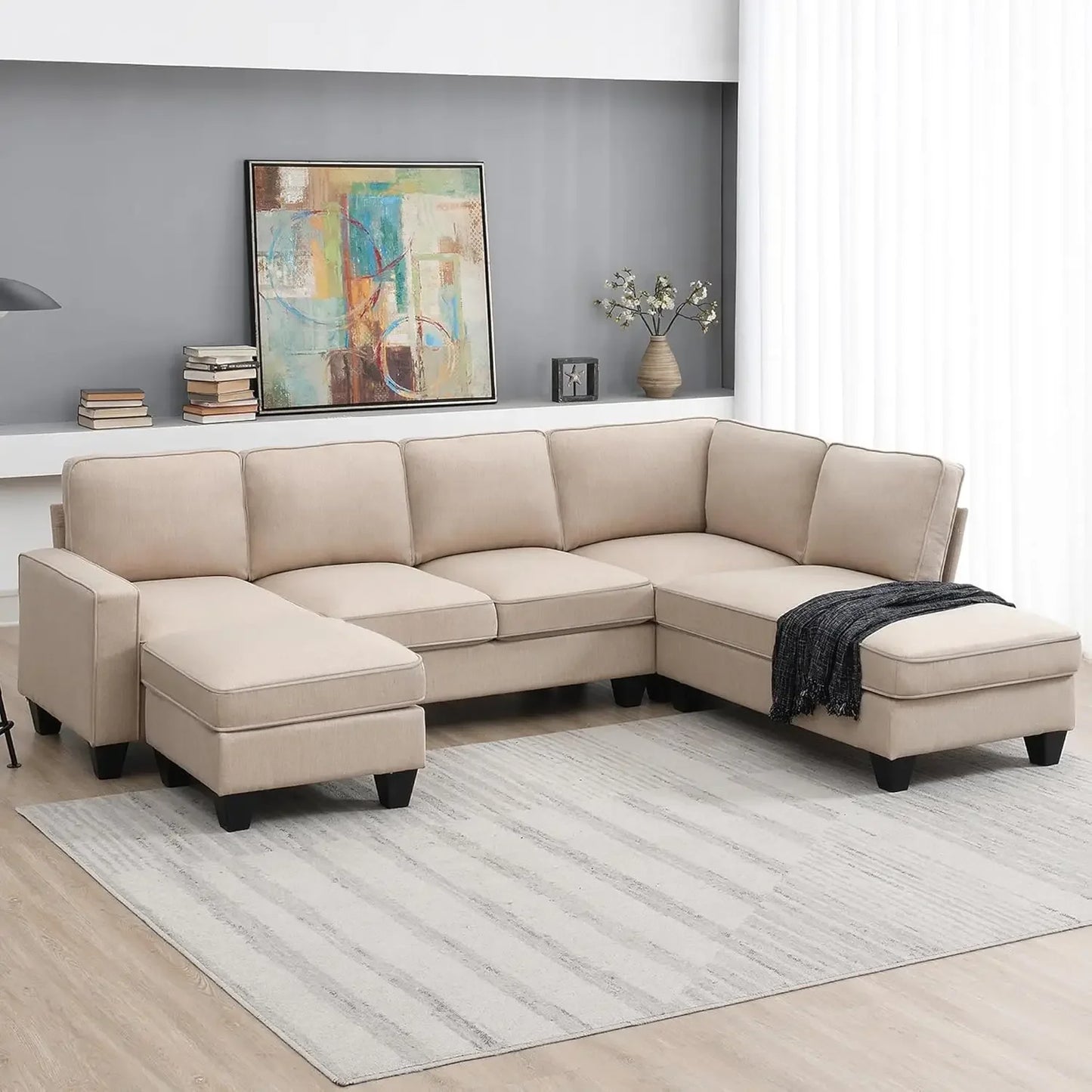 Modern Convertible U-Shape Sectional Sofa: Spacious 7-Seat L-Shaped Living Room Sofa Set with Ottoman for Ultimate Comfort and Style - Perfect for Home Furniture - Lumawear