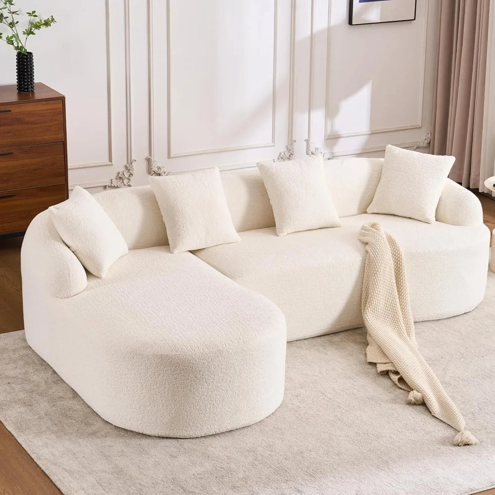 Spacious Oversized Sectional Sofa with Chaise: 99-Inch Modern Chenille 4-Seater Extra Wide L-Shape Curved Cloud Couch for Living Room - Stylish Cream Beige Design for Ultimate Comfort - Lumawear